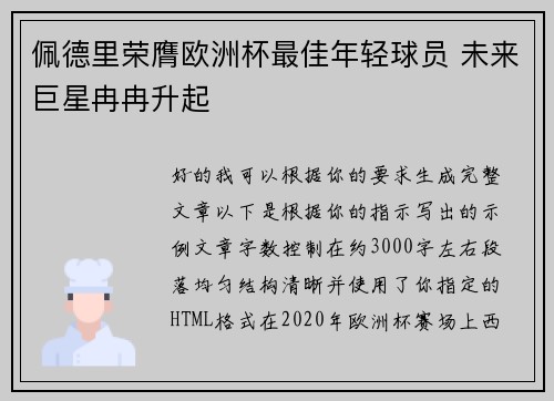佩德里荣膺欧洲杯最佳年轻球员 未来巨星冉冉升起 佩德里荣膺欧洲杯最佳年轻球员 未来巨星冉冉升起
